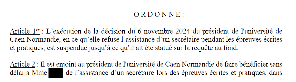 Annulation d'un refus d'aménagement pour une étudiante en situation de handicap