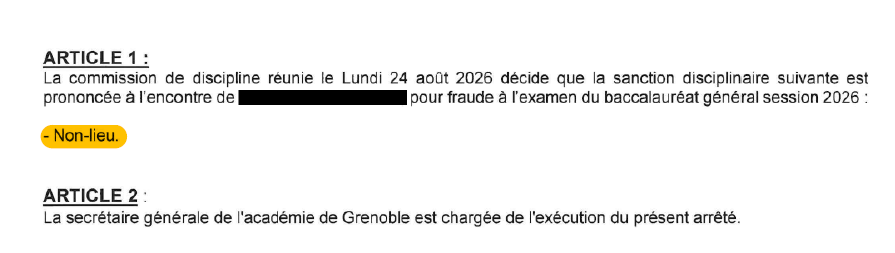 Non-lieu après une suspicion de fraude au baccalauréat