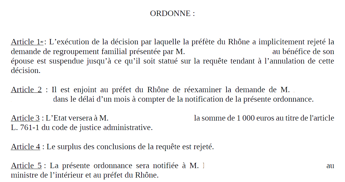 Regroupement familial, le cabinet fait suspendre un refus opposé par la préfecture