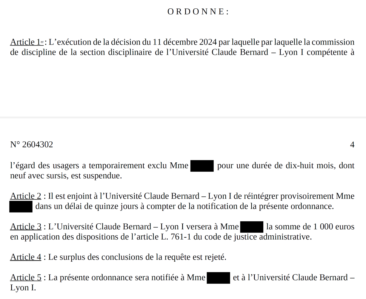 Suspension d'une sanction disciplinaire disproportionnée