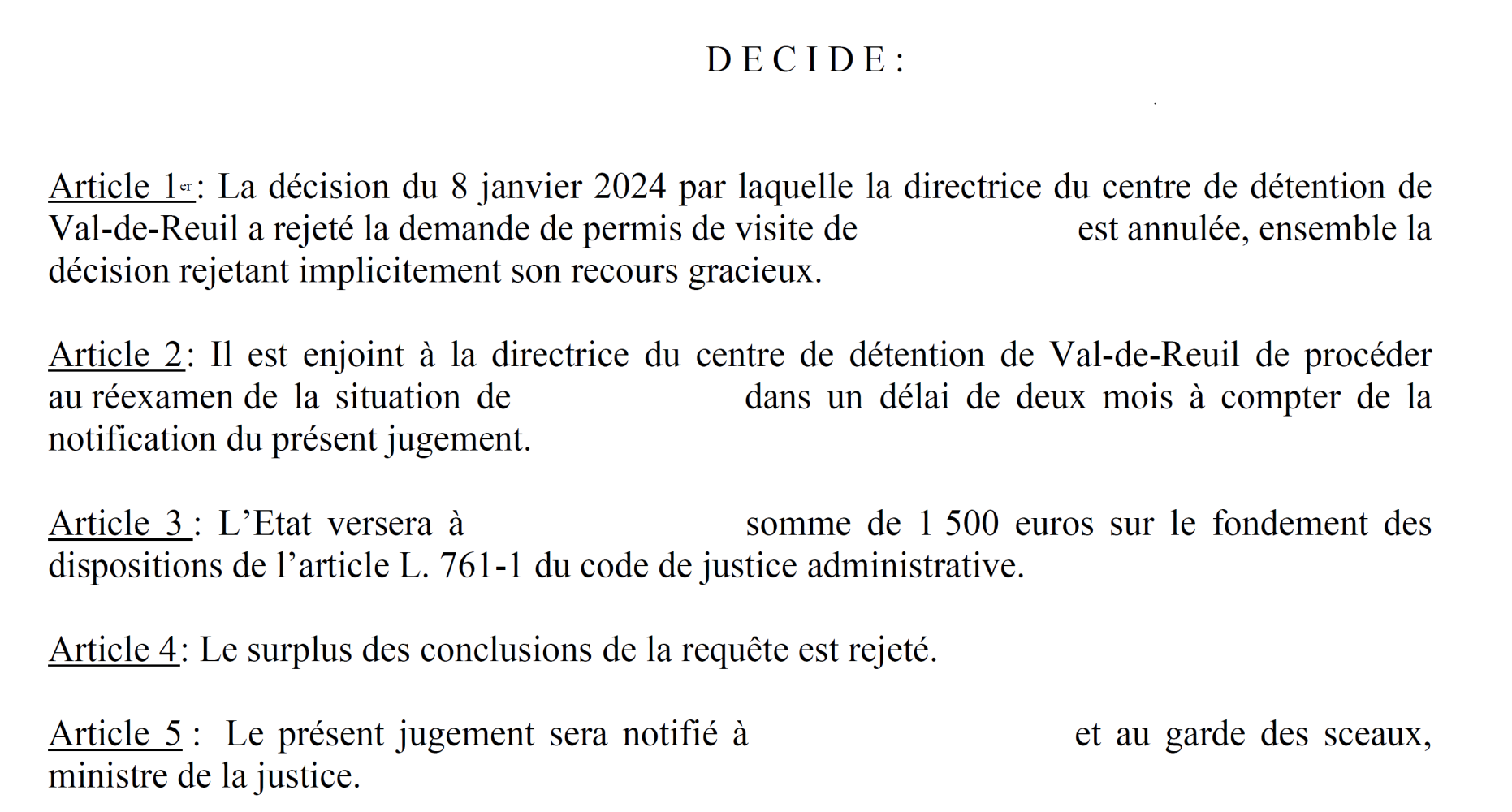 Le cabinet fait annuler un refus de permis de visite